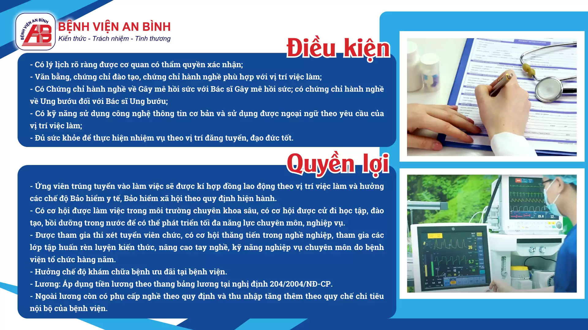 Thông báo tuyển dụng nhân sự: Bác sĩ Gây mê hồi sức, Bác sĩ Ung bướu