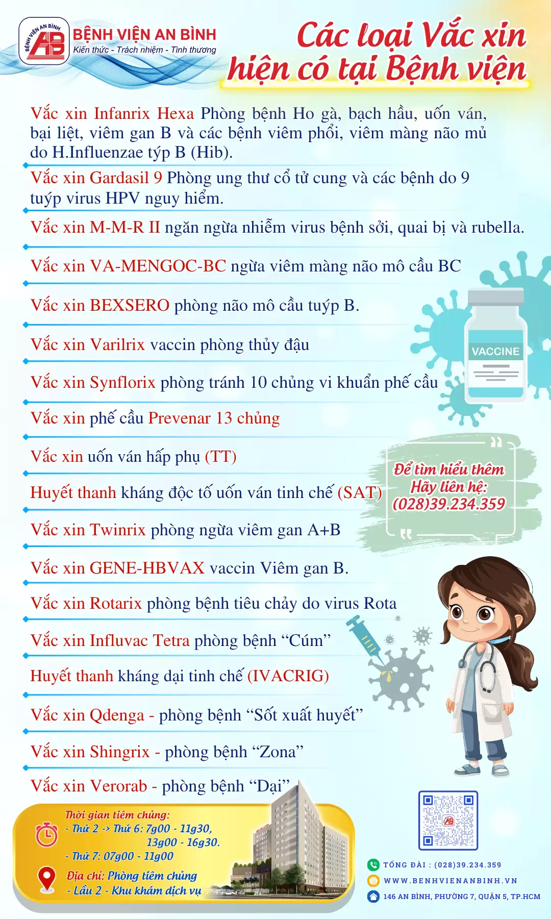Thông báo các loại vắc-xin hiện có tại Bệnh viện.