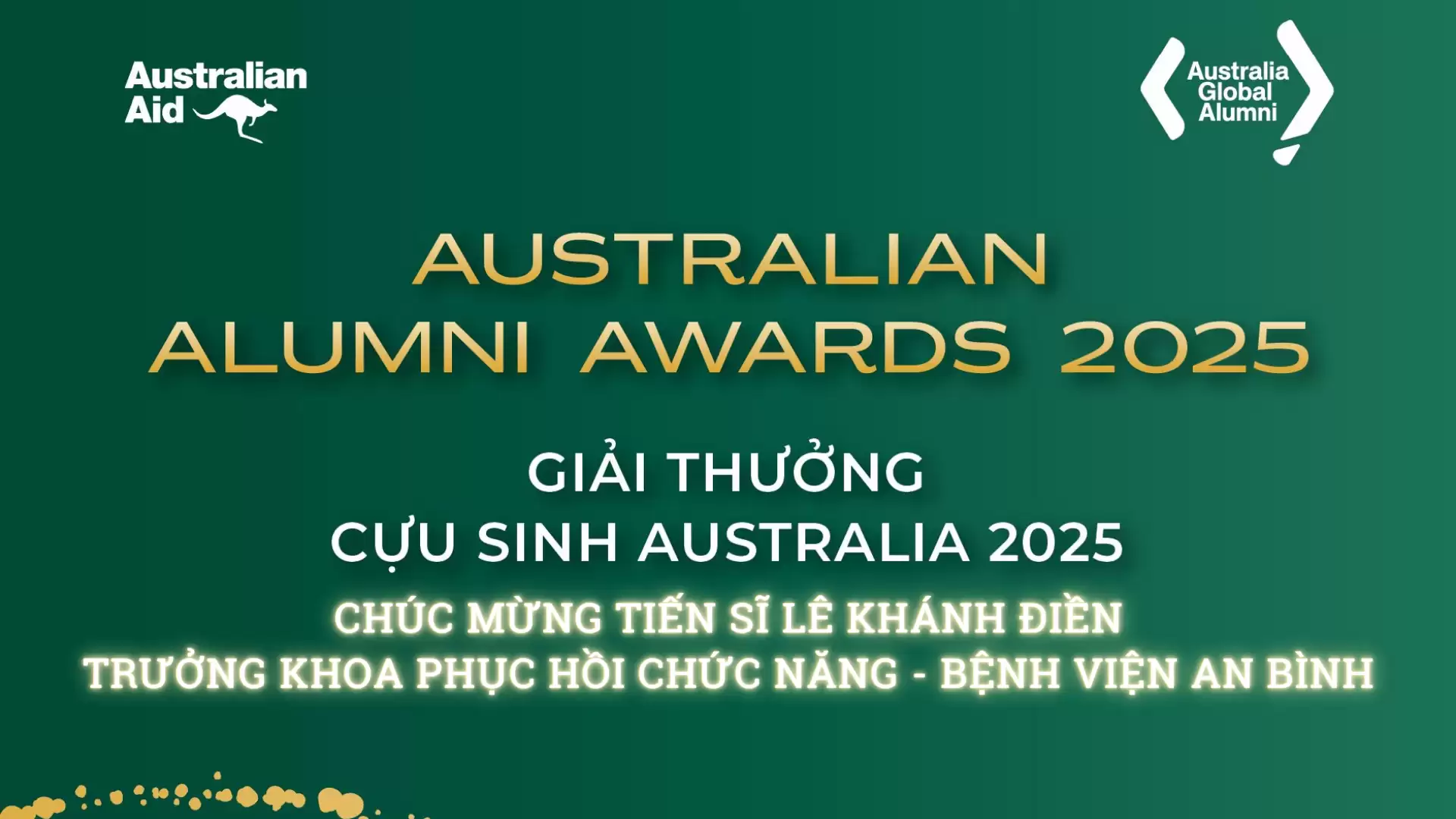 Chúc mừng Tiến sĩ Lê Khánh Điền &#8211; Trưởng Khoa Phục hồi chức năng, bệnh viện An Bình đã vào chung kết của Giải thưởng danh giá cựu sinh viên Úc xuất sắc