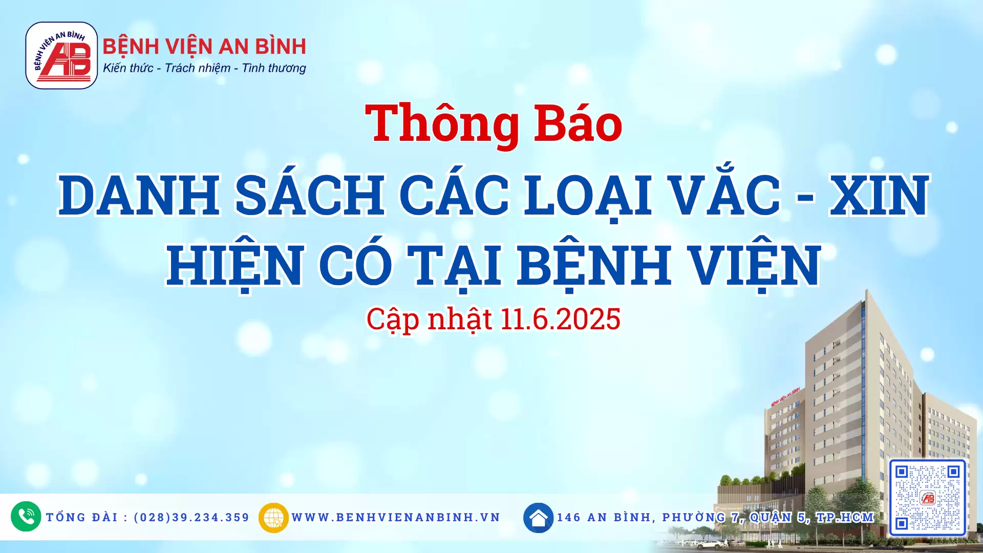 Thông báo các loại vắc-xin hiện có tại Bệnh viện.