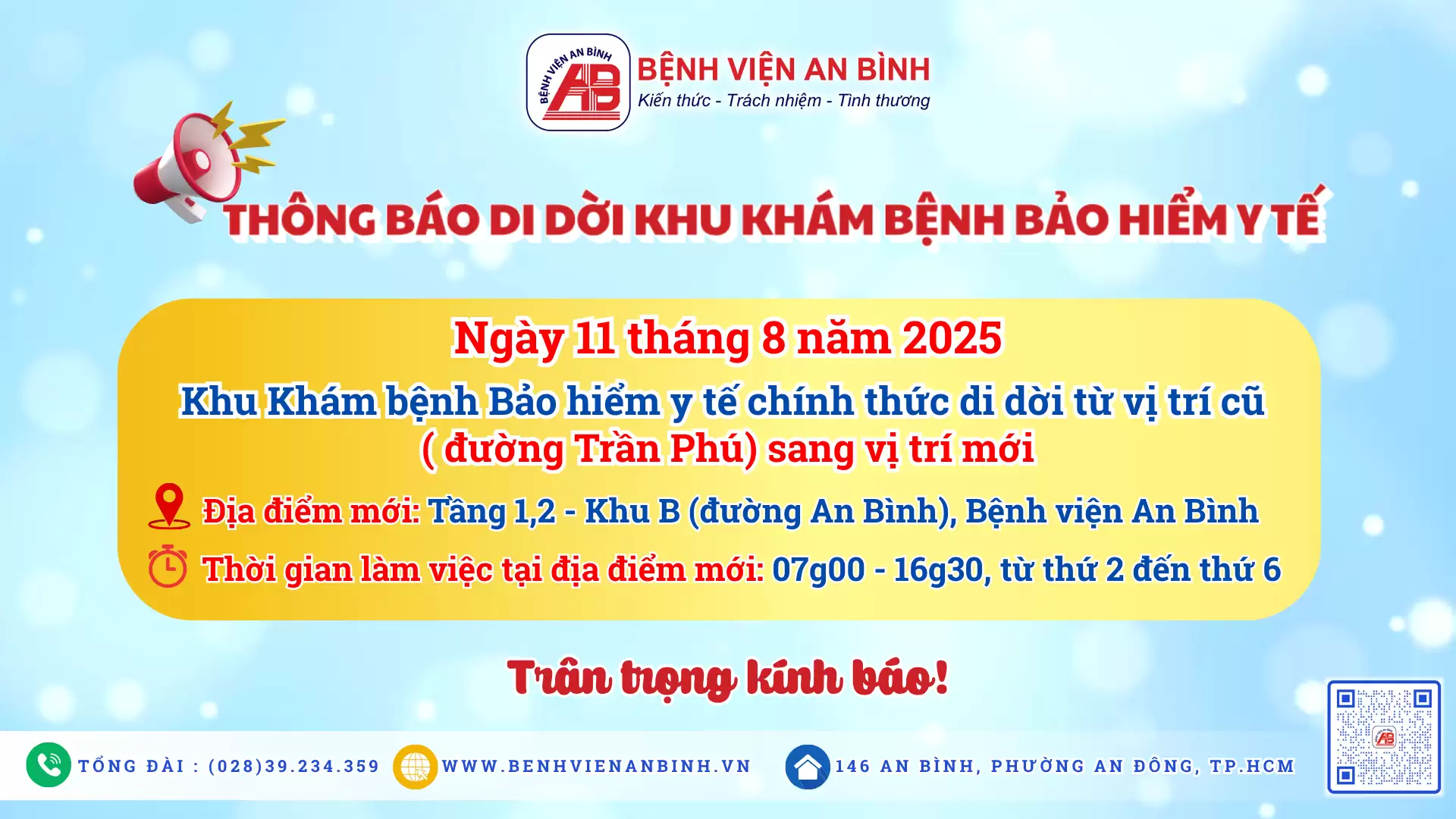 Thông báo di dời Khu Khám bệnh Bảo hiểm y tế