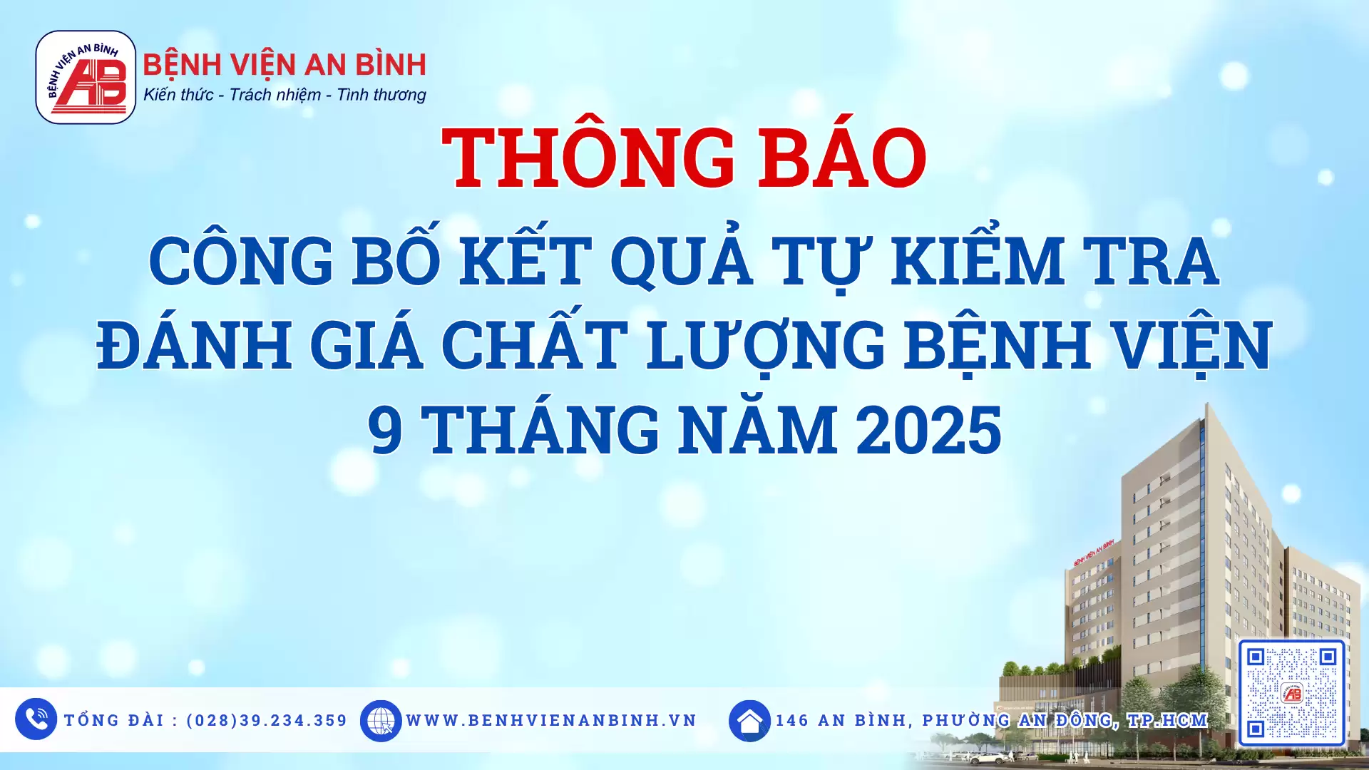 Thông báo công bố kết quả tự kiểm tra, đánh gía chất lượng bệnh viện 9 tháng năm 2025