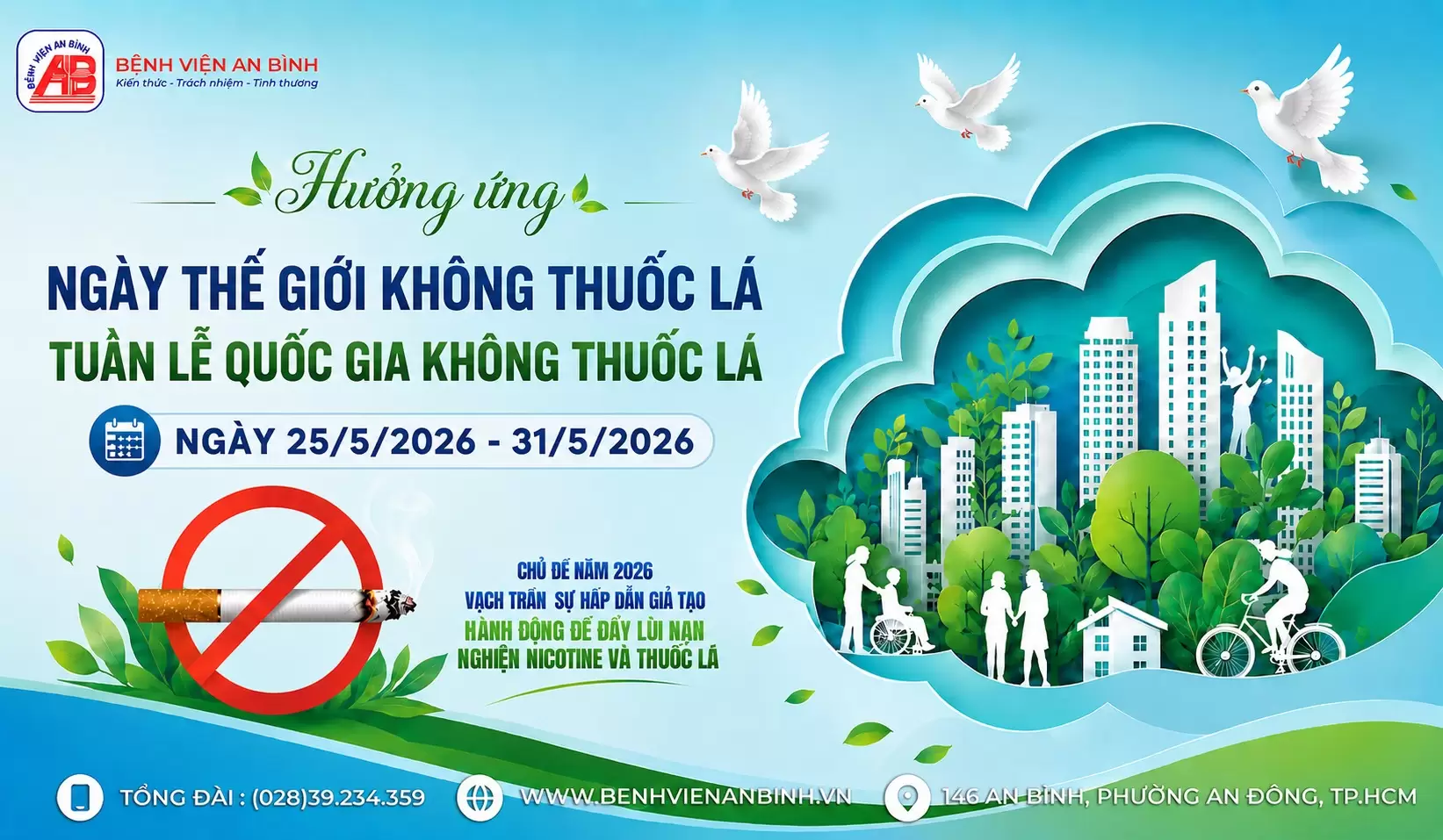 Hưởng ứng “Ngày thế giới không thuốc lá” 31/5/2026 và “Tuần lễ quốc gia không thước lá” 25/5/2026 – 31/5/2026