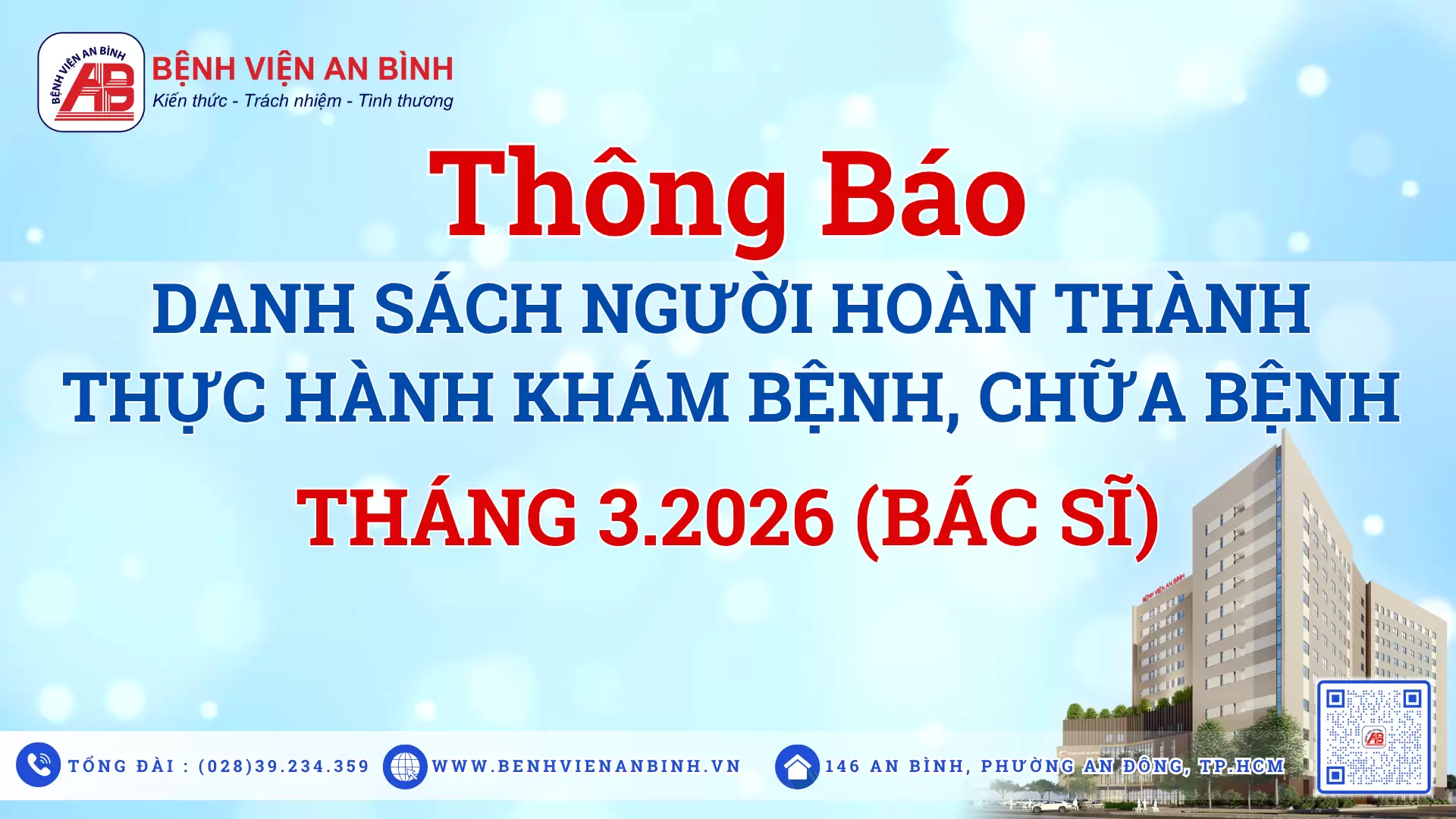 Thông báo danh sách người hoàn thành thực hành khám bệnh, chữa bệnh tháng 3 năm 2026 – Bác sĩ