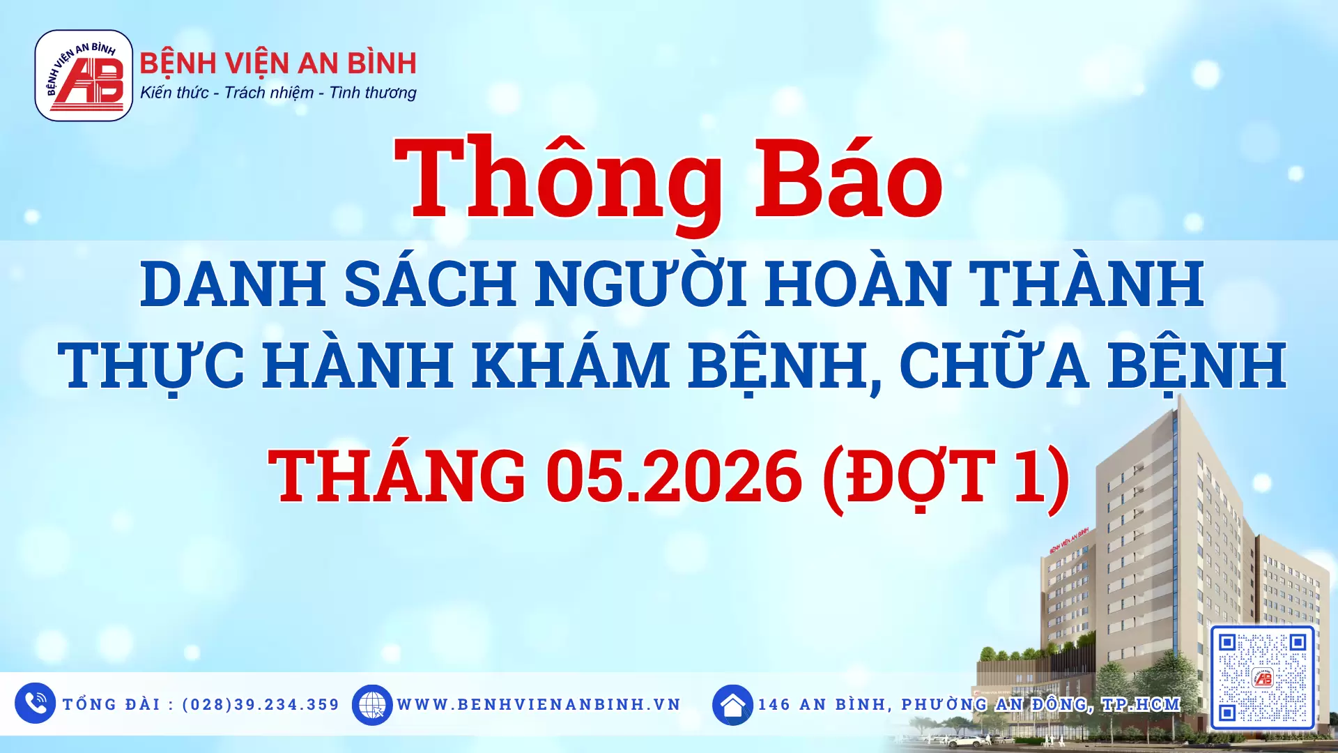 Thông báo danh sách người hoàn thành thực hành khám bệnh, chữa bệnh tháng 5 năm 2026 – Đợt 1