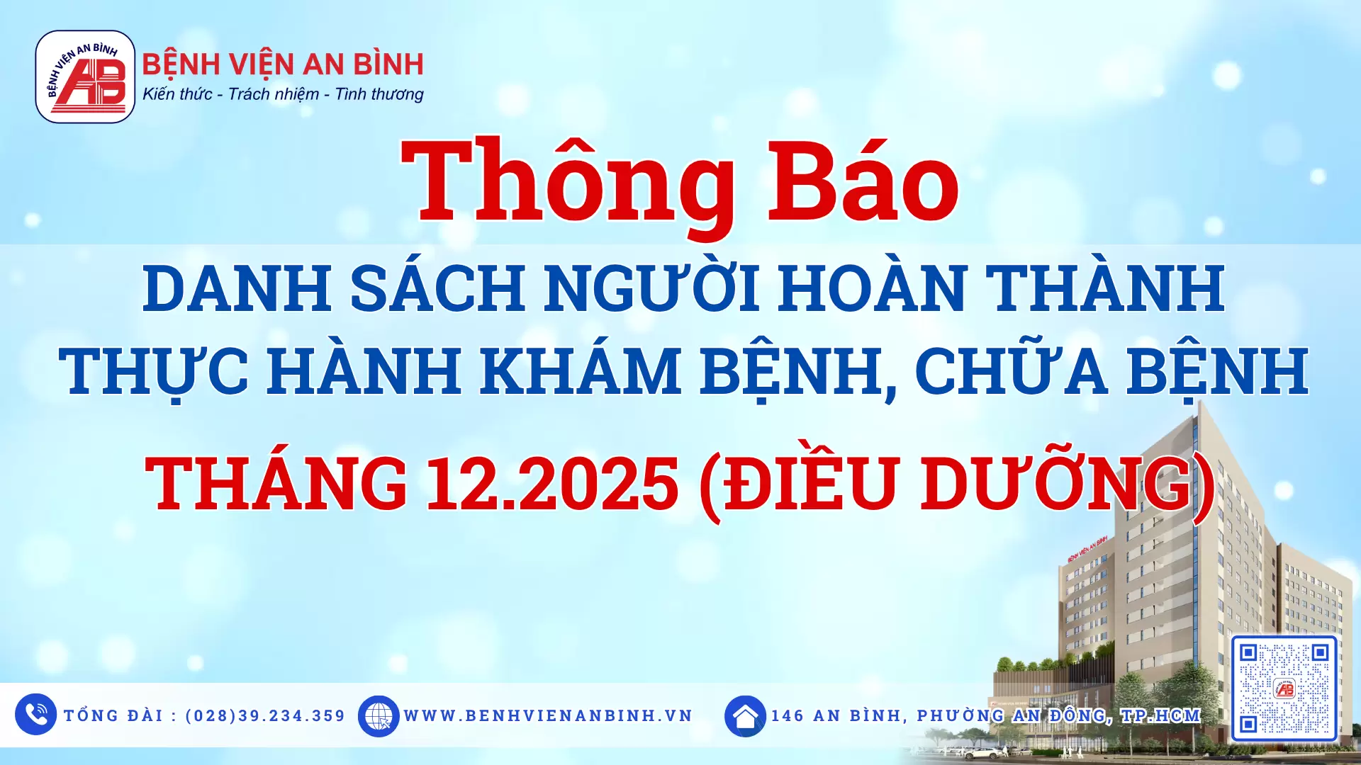 Thông báo danh sách người hoàn thành thực hành khám bệnh, chữa bệnh tháng 12 năm 2025 – Điều dưỡng