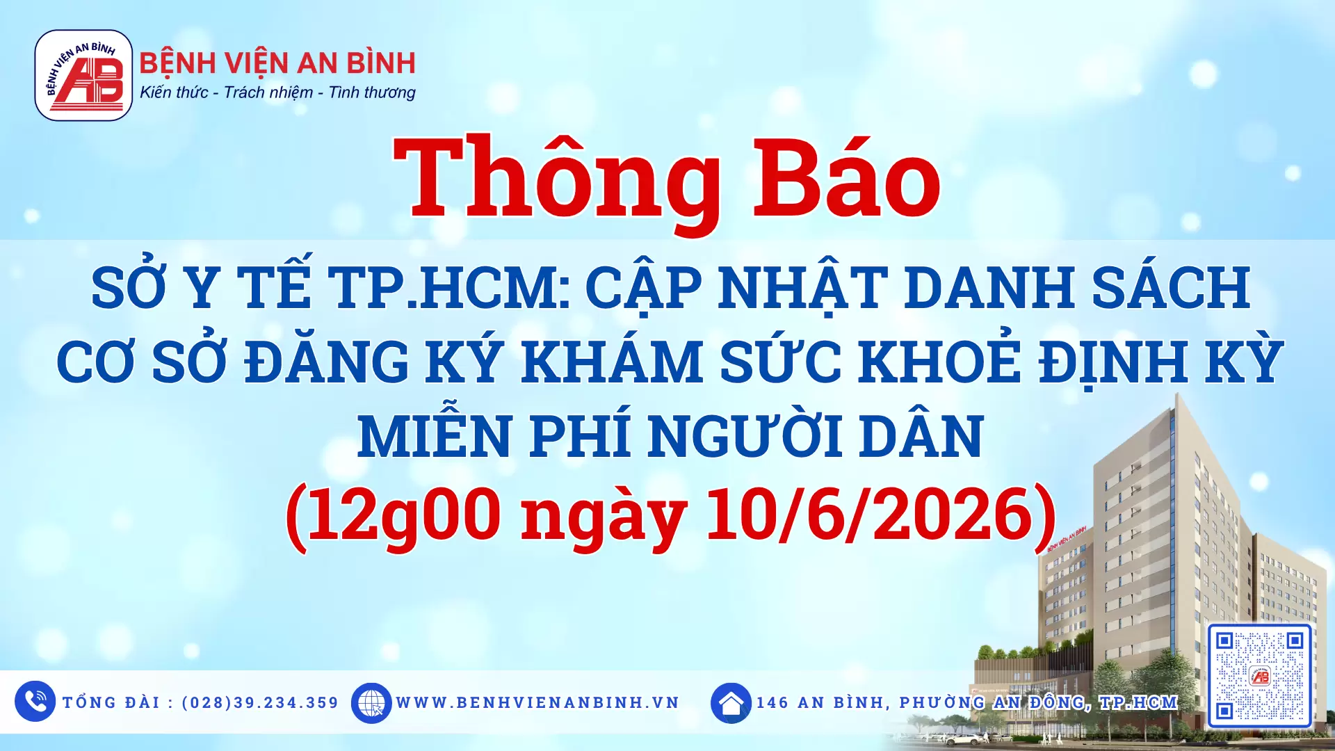 Sở Y tế TP.HCM: Cập nhật danh sách cơ sở đăng ký khám sức khoẻ định kỳ miễn phí người dân (12g00 ngày 10/6/2026)