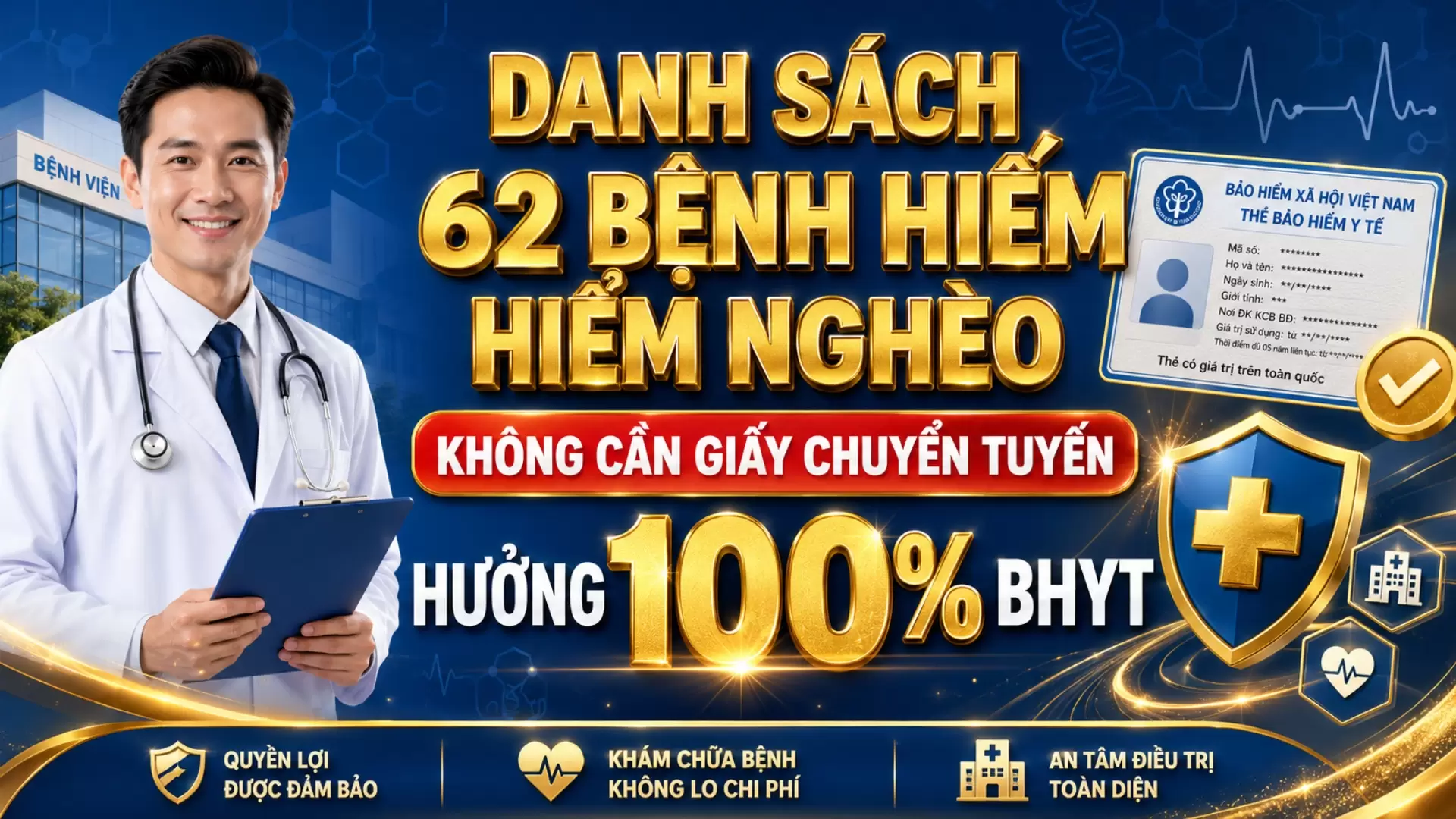 Danh sách 62 Bệnh hiếm, hiểm nghèo không cần giấy chuyển tuyến vẫn được hưởng 100% BHYT.