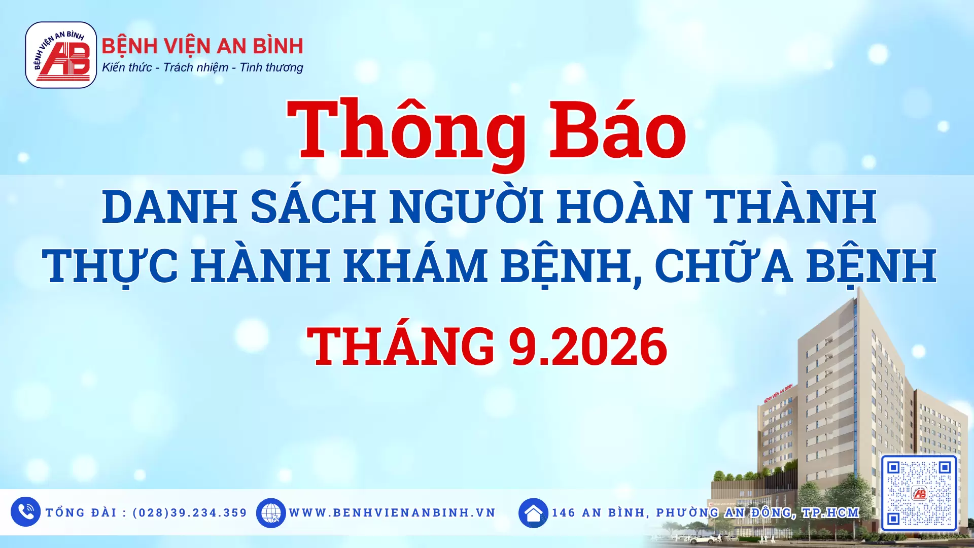 Thông báo danh sách người hoàn thành thực hành khám bệnh, chữa bệnh tháng 9 năm 2026