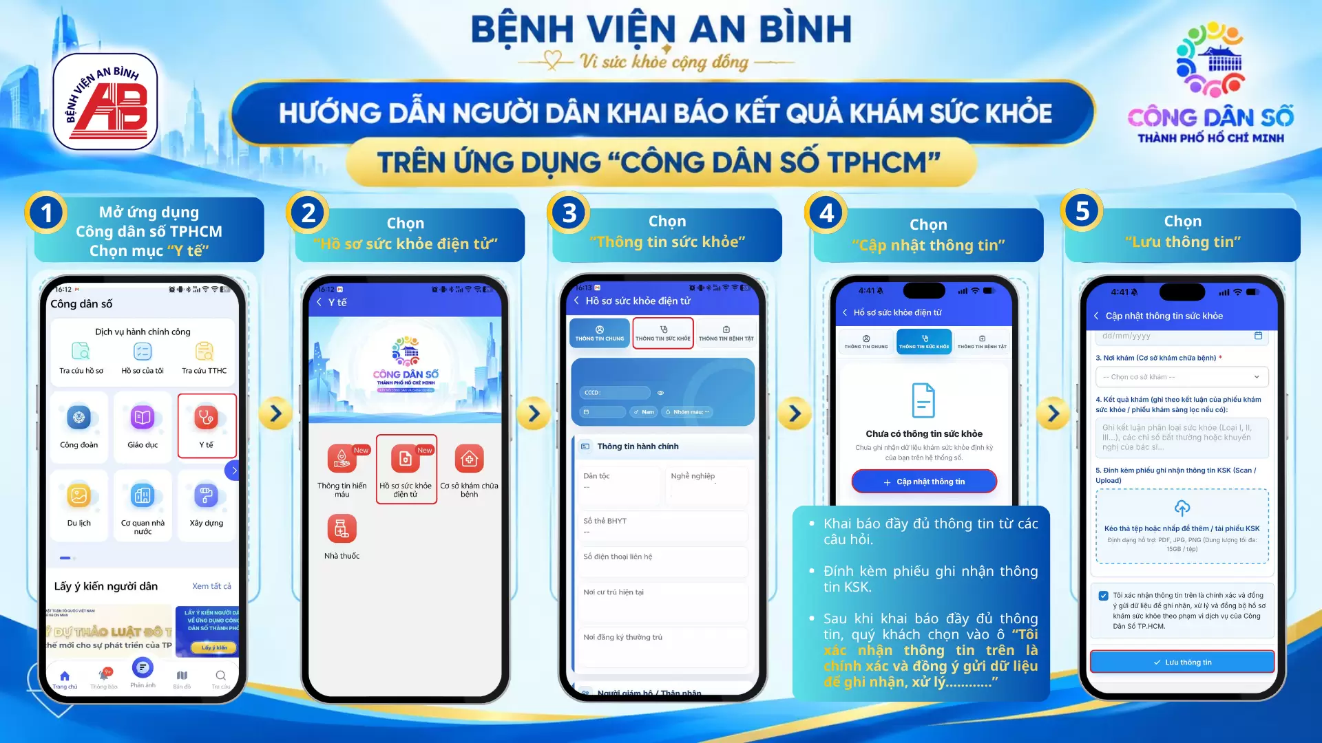 Hướng dẫn người dân khai báo kết quả khám sức khỏe trên ứng dụng “Công dân số Thành phố Hồ Chí Minh”